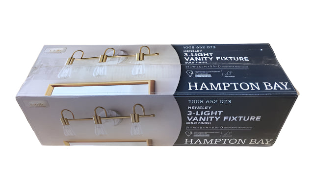 Hampton Bay Hensley 21 in. 3-Light Gold and Faux Marble Bathroom Vanity Light Fixture