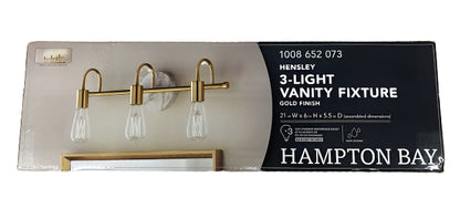 Hampton Bay Hensley 21 in. 3-Light Gold and Faux Marble Bathroom Vanity Light Fixture