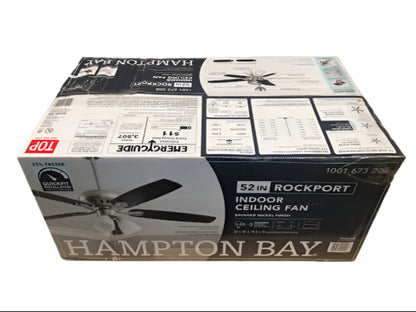 Hampton Bay Rockport 52 in. Indoor LED Brushed Nickel Ceiling Fan with Light Kit, Downrod, Reversible Blades and Reversible Motor