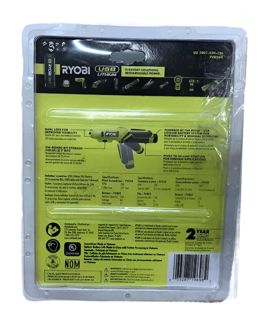 RYOBI USB Lithium Screwdriver Kit with 2.0 Ah USB Lithium Battery and Charging Cable