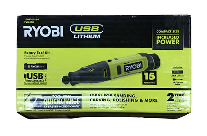 RYOBI USB Lithium Rotary Tool Kit with 2.0 Ah USB Lithium Battery and Charging Cable