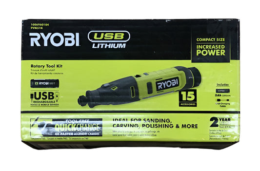 RYOBI USB Lithium Rotary Tool Kit with 2.0 Ah USB Lithium Battery and Charging Cable