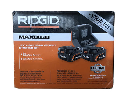 RIDGID 18V MAX Output Starter Kit with (2) 4.0 Ah Batteries and Charger