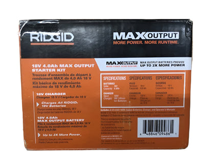 RIDGID 18V MAX Output Starter Kit with (2) 4.0 Ah Batteries and Charger
