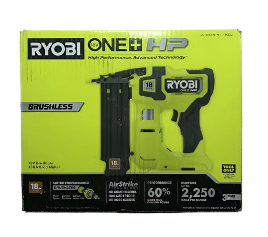 RYOBI ONE+ HP 18V 18-Gauge Brushless Cordless AirStrike Brad Nailer (Tool Only)