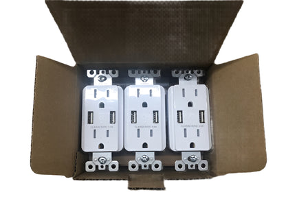 Commercial Electric 3.6 Amp Dual USB Charger and 15 Amp Receptacle, White (6-Pack)