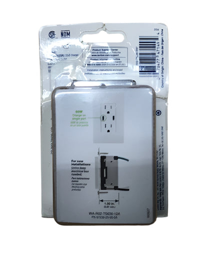Leviton Decora 15 Amp Tamper Resistant Duplex Outlet with 60W USB-C Power Delivery Charger, White (1-Pack) T5636-BW