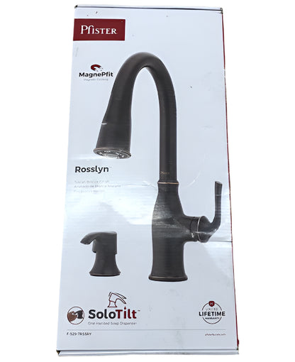Pfister Rosslyn Single Handle Pull Down Sprayer Kitchen Faucet with Deckplate Included in Tuscan Bronze