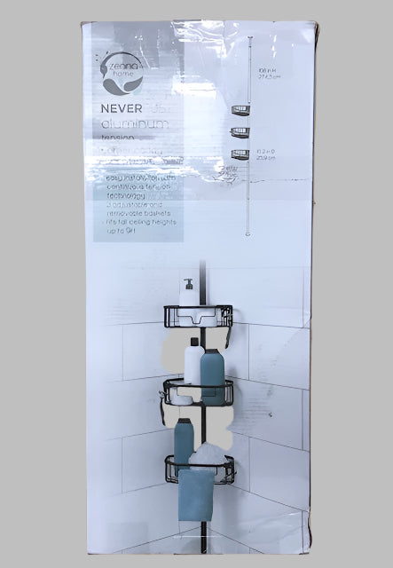 Zenna Home NeverRust Aluminum Tension Pole Corner Shower Caddy in Matte Black
