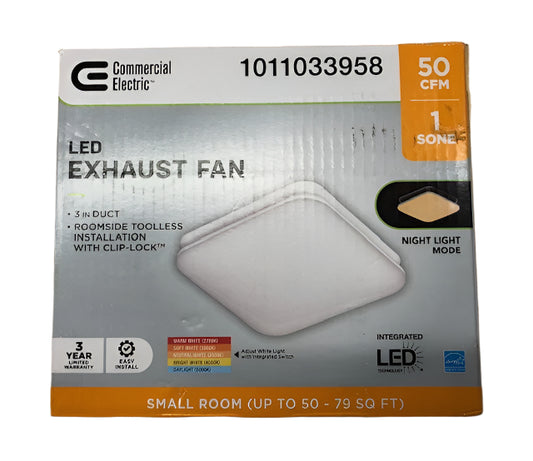 Commercial Electric 50 CFM Ceiling Mount Room Side Installation Bathroom Exhaust Fan with Adjustable Color Temperature LED and Night Light