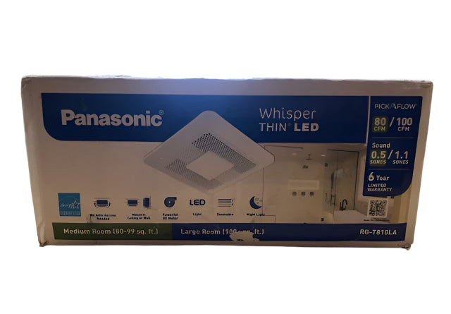 Panasonic WhisperThin DC LED Pick-A-Flow 80 -100 CFM Ceiling/Wall Bathroom Exhaust Fan, 3-3/8 in. Low Profile Housing