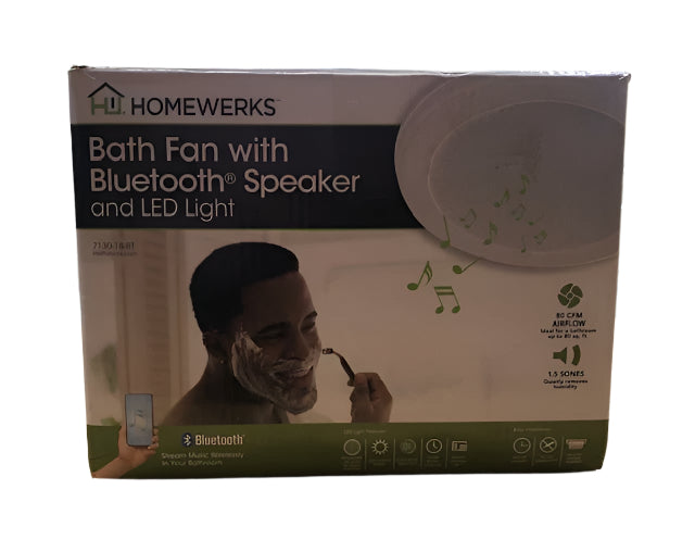 HOMEWERKS 80 CFM Ceiling Mount Bathroom Exhaust Fan with Bluetooth Speaker and LED Light