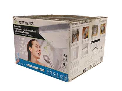 HOMEWERKS 110 CFM LED Ceiling Mounted Bathroom Exhaust Fan with Alexa Voice Assistant and Bluetooth Speakers