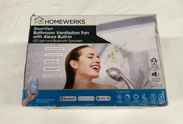 HOMEWERKS 110 CFM LED Ceiling Mounted Bathroom Exhaust Fan with Alexa Voice Assistant and Bluetooth Speakers