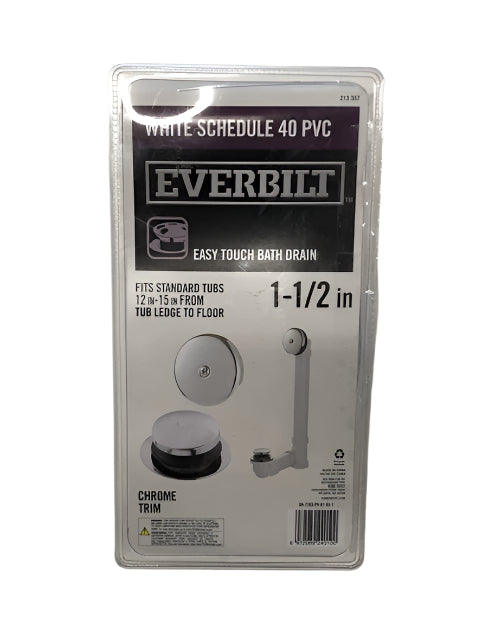 Everbilt Easy Touch 1-1/2 in. Schedule 40 White PVC Pipe Bath Waste and Overflow Drain in Chrome