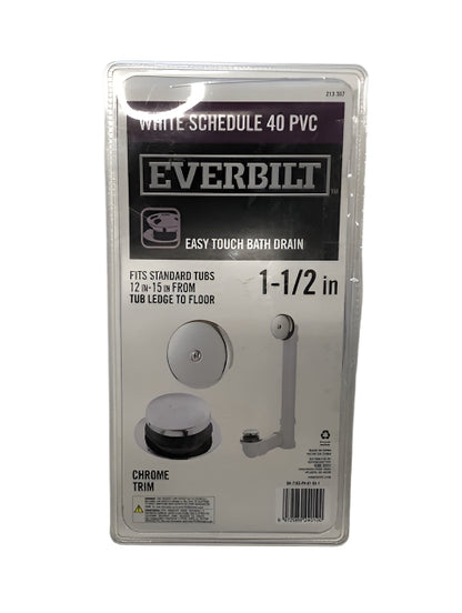 Everbilt Easy Touch 1-1/2 in. Schedule 40 White PVC Pipe Bath Waste and Overflow Drain in Chrome