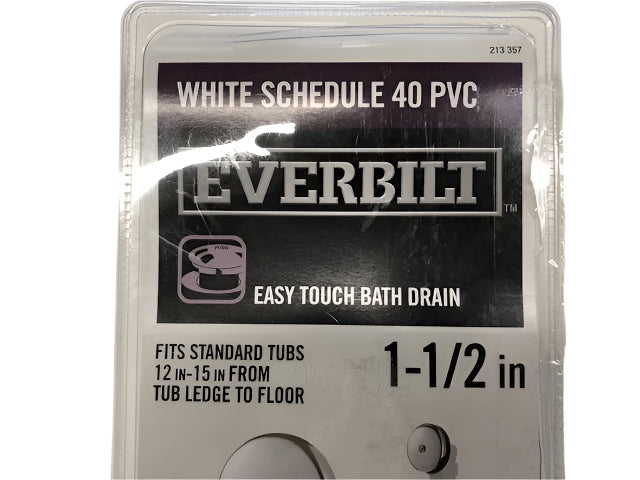 Everbilt Easy Touch 1-1/2 in. Schedule 40 White PVC Pipe Bath Waste and Overflow Drain in Chrome