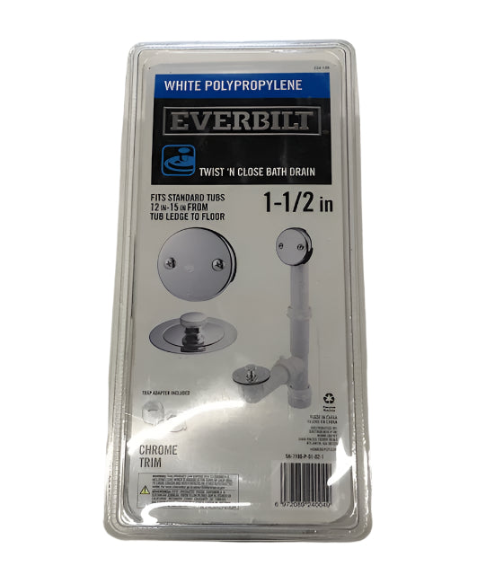 Everbilt Twist and Close 1-1/2 in. White Poly Pipe Bath Waste and Overflow Drain in Chrome