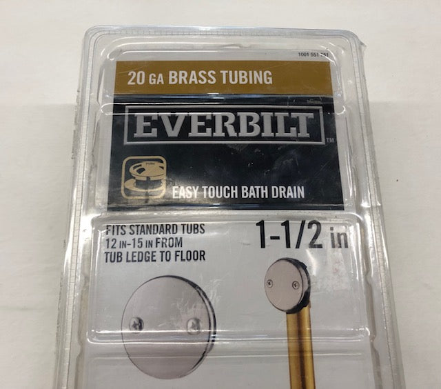 Everbilt Easy Touch 1-1/2 in. 20-Gauge Brass Pipe Bath Waste and Overflow Drain in Brushed Nickel