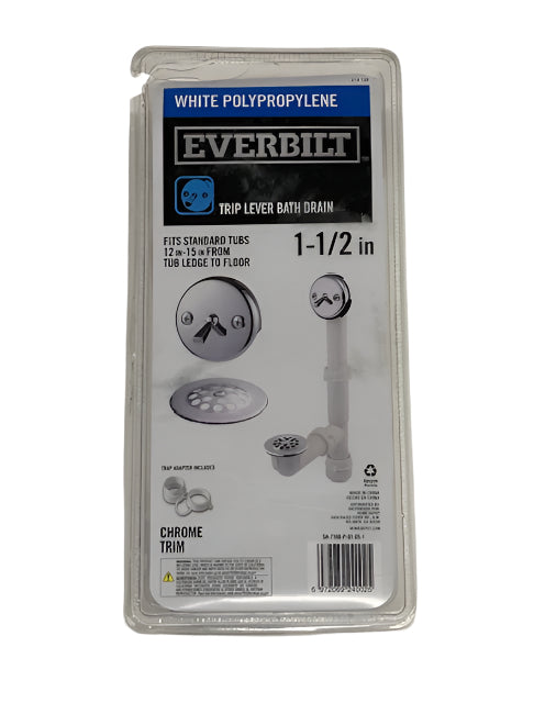 Everbilt Trip Lever 1-1/2 in. White Poly Pipe Bath Waste and Overflow Drain in Chrome