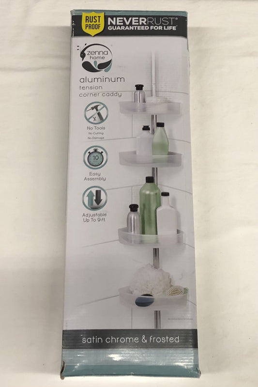 Zenna Home Tension Pole Rust Resistant Corner Shower Caddy in Satin Chrome