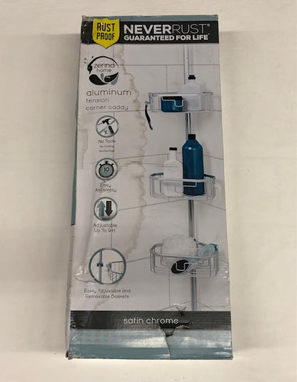 Zenna Home Tension Pole Corner Rust Resistant Shower Caddy in Satin Chrome