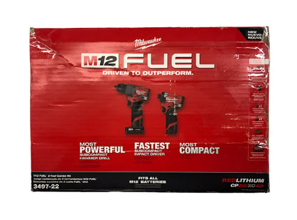 Milwaukee 3497-22 Cordless Hammer Drill/Impact Driver Combo Kit w/ Batteries NEW