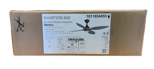 Hampton Bay Melba 54 in. Indoor/Outdoor Matte Black Ceiling Fan with Remote and White Color Changing Integrated LED