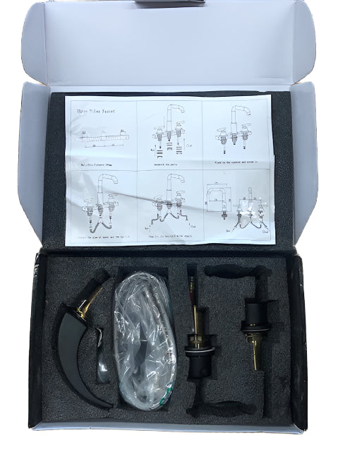 BWE 8 in. Widespread Waterfall Double Handle Three Holes Bathroom Faucet With Led Light in Matte Black