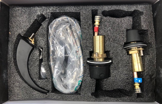 BWE 8 in. Widespread Waterfall Double Handle Three Holes Bathroom Faucet With Led Light in Matte Black