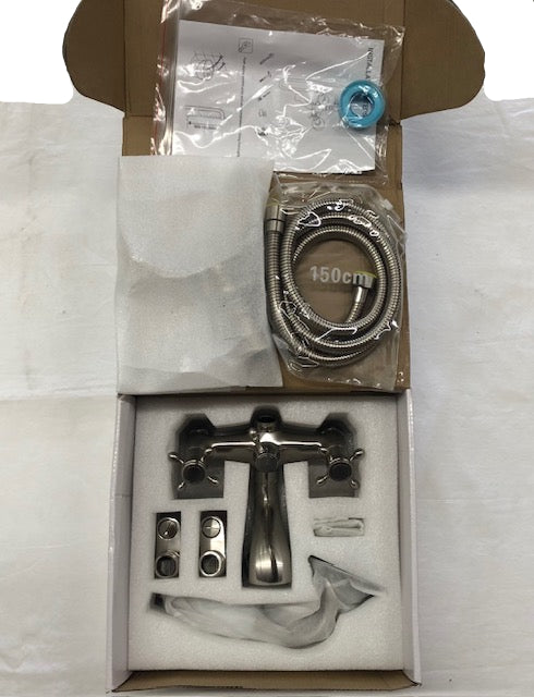 BWE 3-Handle Claw Foot Tub Faucet with Telephone Shaped Hand Shower Old Style Spigot and Hand Shower in Brushed Nickel