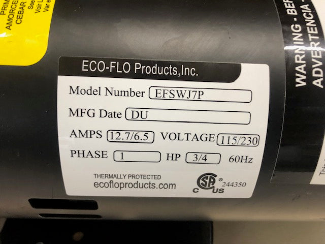 ECO FLO 3/4 HP Plastic Shallow Well Jet Pump USED