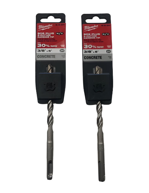 (2-Pack) Milwaukee 3/8 in. x 6 in. 2-Cutter SDS-PLUS Carbide Drill Bit