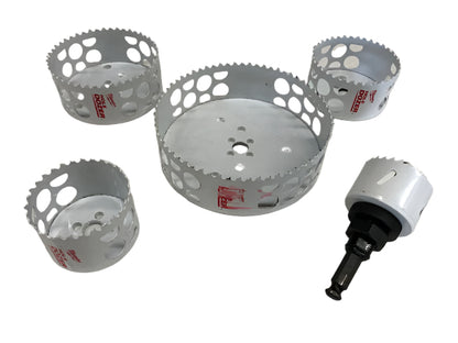 Milwaukee Multi-Size Hole Dozer Bi-Metal Hole Saws w/ 7/16 in. Quick Change Arbor & Pilot Drill Bit