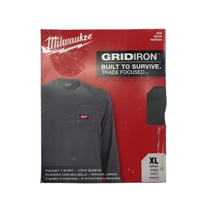 Milwaukee Men's X-Large Gray GRIDIRON Cotton/Polyester Long-Sleeve Pocket T-Shirt