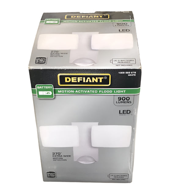 Defiant 270-Degree White Motion Activated Battery Powered Outdoor 2-Head Dusk to Dawn LED Security Flood Light 900 Lumens