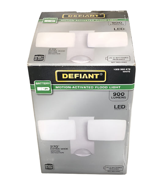 Defiant 270-Degree White Motion Activated Battery Powered Outdoor 2-Head Dusk to Dawn LED Security Flood Light 900 Lumens