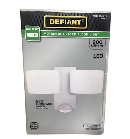 Defiant 270-Degree White Motion Activated Battery Powered Outdoor 2-Head Dusk to Dawn LED Security Flood Light 900 Lumens