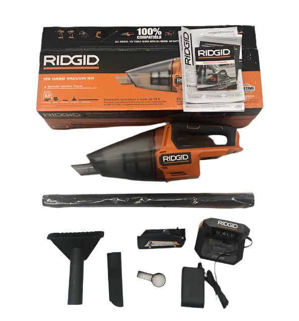 RIDGID 18V Cordless Hand Vacuum Kit with 2.0 Ah Battery and Charger