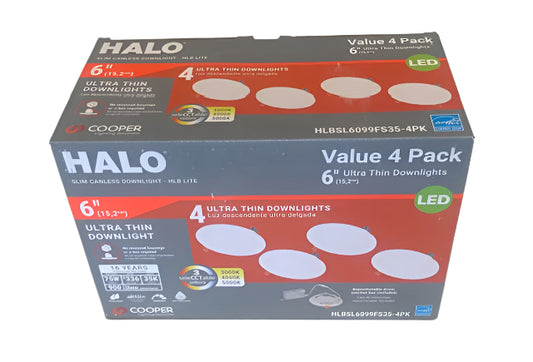 HALO HLBSL6 6 in. Adjustable CCT Canless IC Rated Dimmable Indoor Integrated LED Recessed Light Kit (4-Pack)