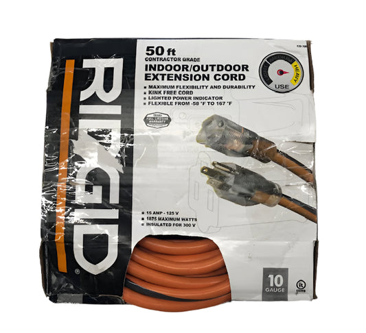 50 ft. 10/3 Heavy Duty Indoor/Outdoor SJTW Extension Cord with Lighted End, Orange/Grey