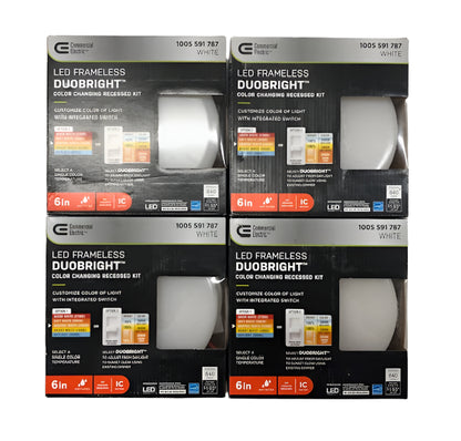 Commercial Electric Trimless Integrated LED 6 in Round Adjustable Color Temp Canless Recessed Light for Kitchen Bathroom Livingroom, White (4-Pack)
