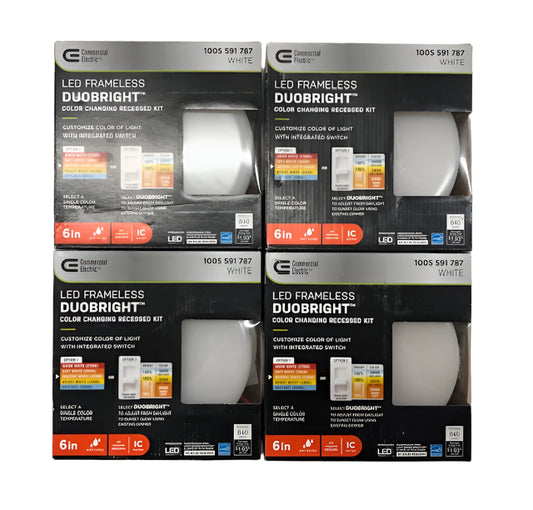 Commercial Electric Trimless Integrated LED 6 in Round Adjustable Color Temp Canless Recessed Light for Kitchen Bathroom Livingroom, White (4-Pack)