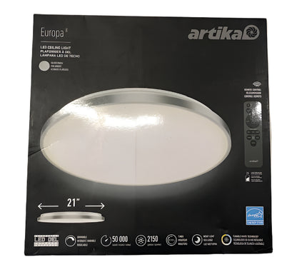 Artika Europa 21 in. 1-Light Modern Silver Integrated LED 3 CCT Flush Mount Ceiling Light Fixture for Kitchen or Bedroom