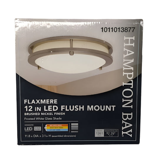 Hampton Bay Flaxmere 12 in. Modern Brushed Nickel 3 CCT Integrated LED Flush Mount for Kitchens or Bedrooms