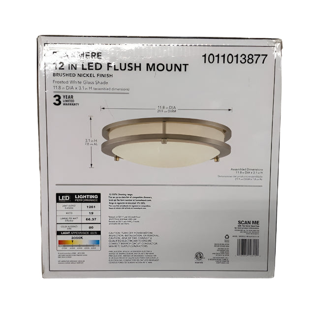 Hampton Bay Flaxmere 12 in. Modern Brushed Nickel 3 CCT Integrated LED Flush Mount for Kitchens or Bedrooms