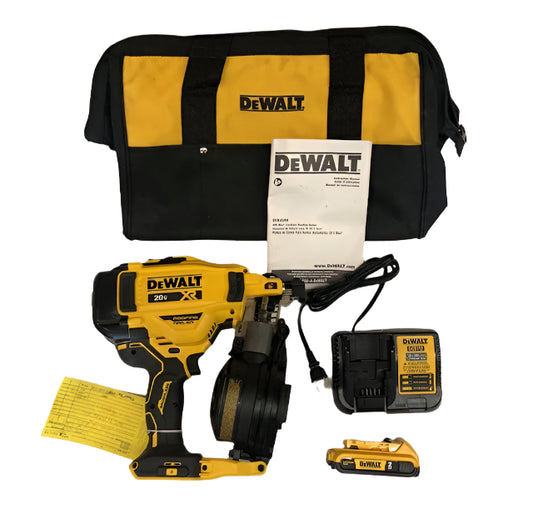 DEWALT 20V MAX Lithium-Ion 15-Degree Electric Cordless Roofing Nailer Kit with 2.0Ah Battery Charger and Bag