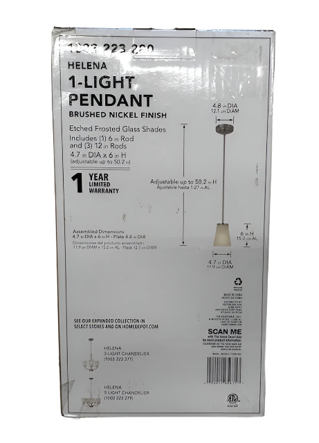 Hampton Bay Helena 4.7 in 1-Light Brushed Nickel Mini Pendant with Frosted Glass Shades