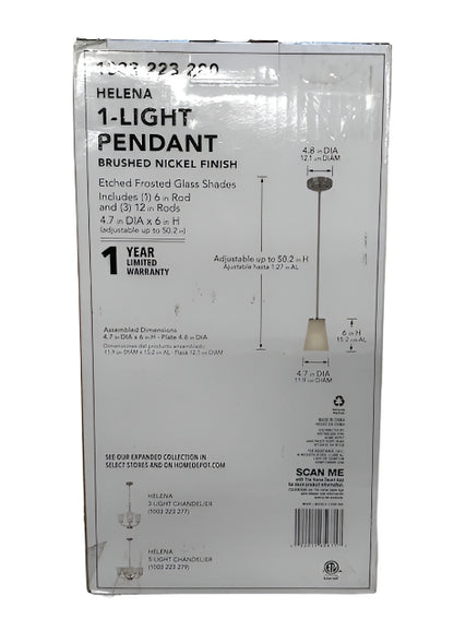 Hampton Bay Helena 4.7 in 1-Light Brushed Nickel Mini Pendant with Frosted Glass Shades
