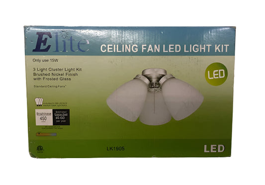 Elite 3-Light Brushed Nickel Ceiling Fan Shades LED Light Kit